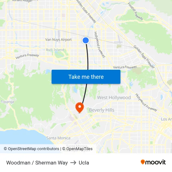 Woodman / Sherman Way to Ucla map