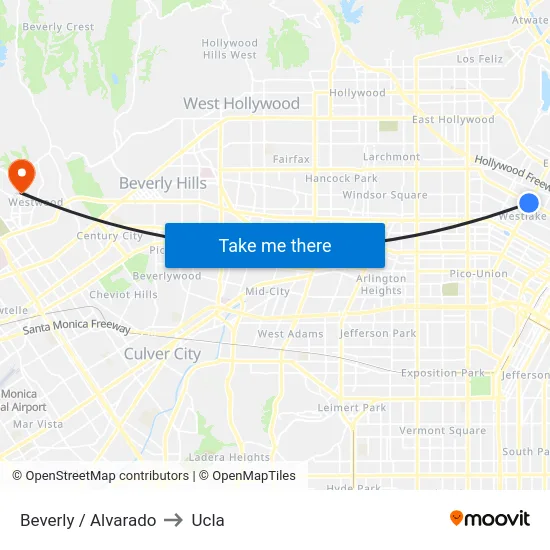 Beverly / Alvarado to Ucla map
