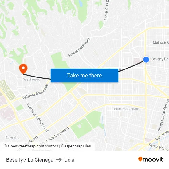 Beverly / La Cienega to Ucla map