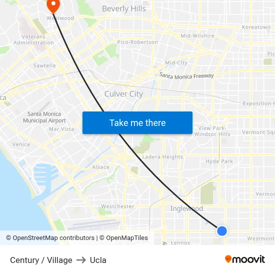 Century / Village to Ucla map