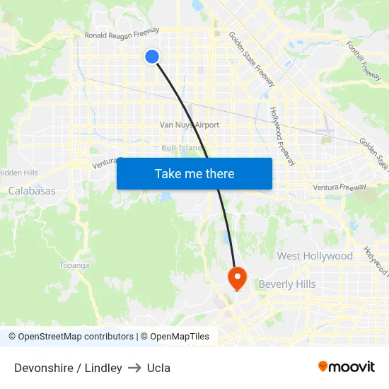 Devonshire / Lindley to Ucla map