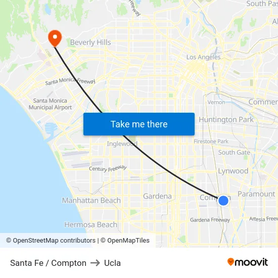 Santa Fe / Compton to Ucla map