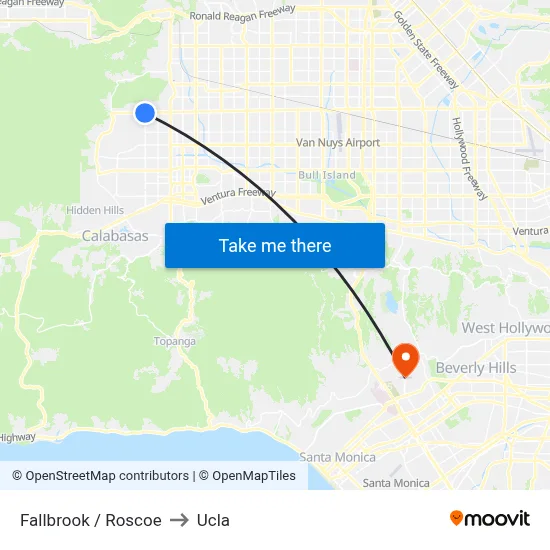 Fallbrook / Roscoe to Ucla map