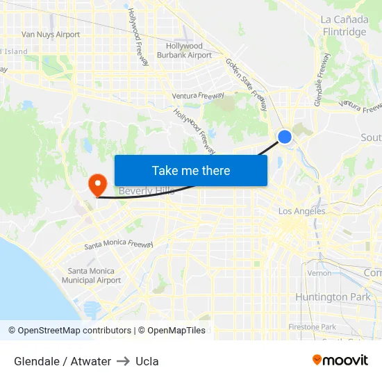 Glendale / Atwater to Ucla map