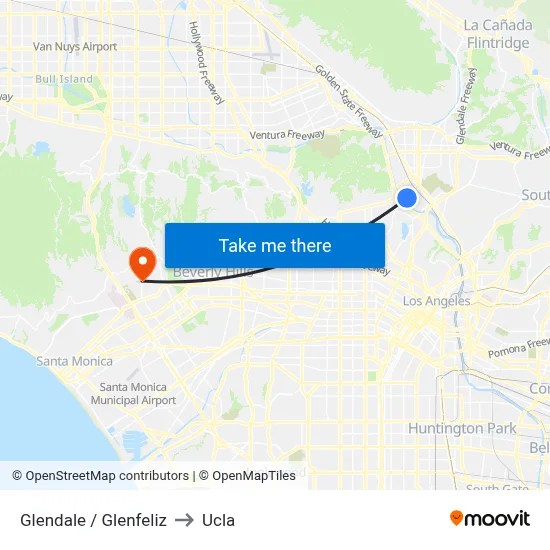 Glendale / Glenfeliz to Ucla map