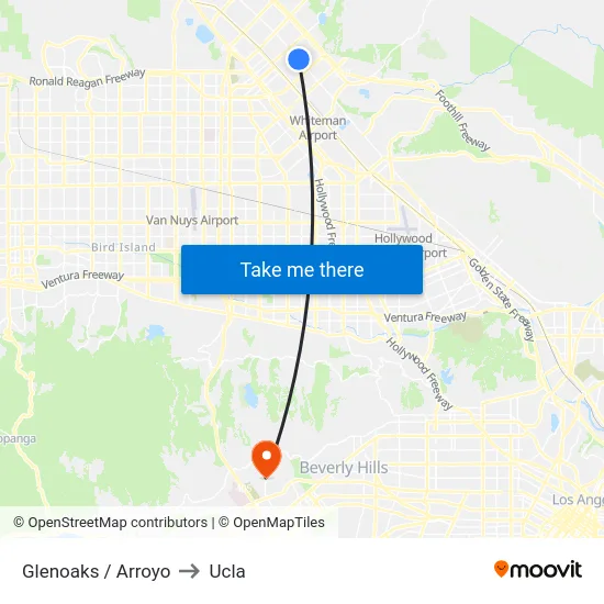 Glenoaks / Arroyo to Ucla map