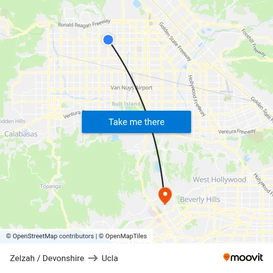 Zelzah / Devonshire to Ucla map