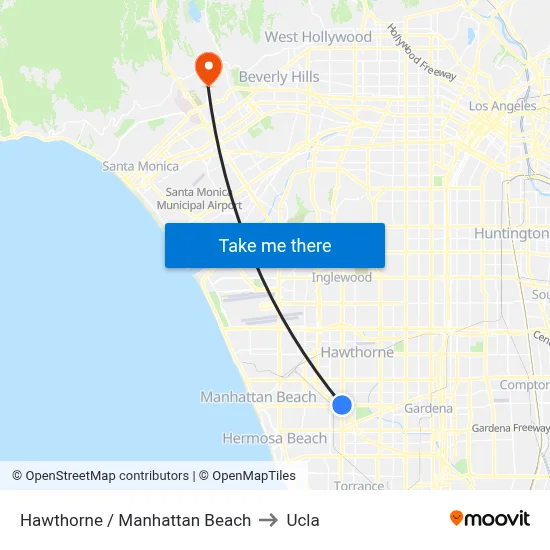 Hawthorne / Manhattan Beach to Ucla map