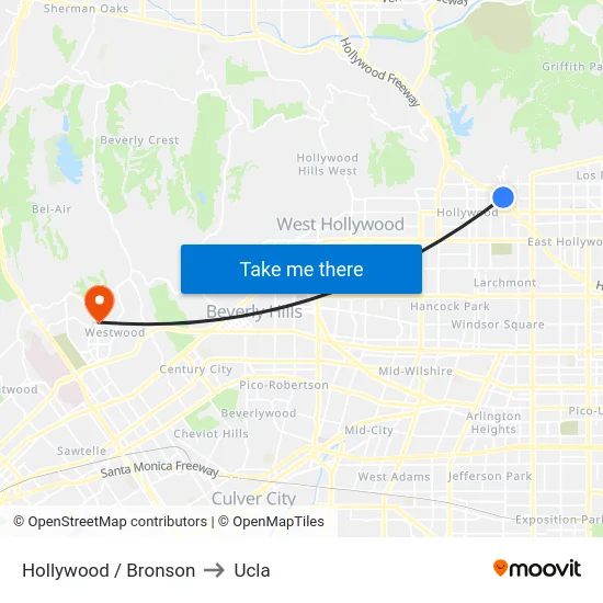 Hollywood / Bronson to Ucla map