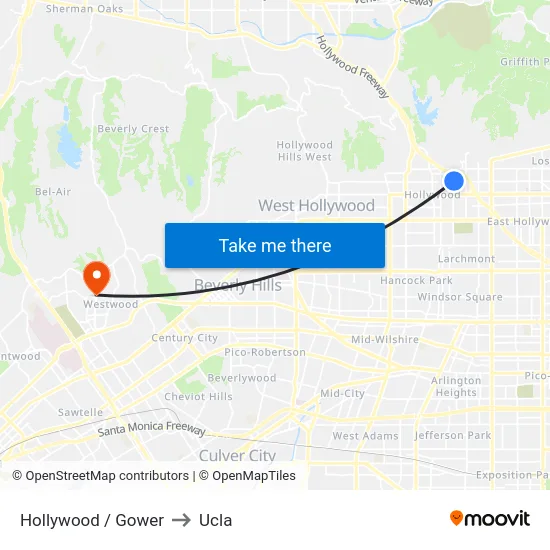 Hollywood / Gower to Ucla map