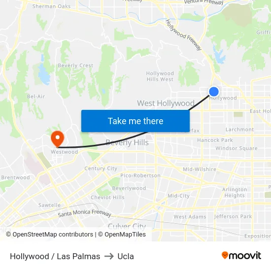 Hollywood / Las Palmas to Ucla map