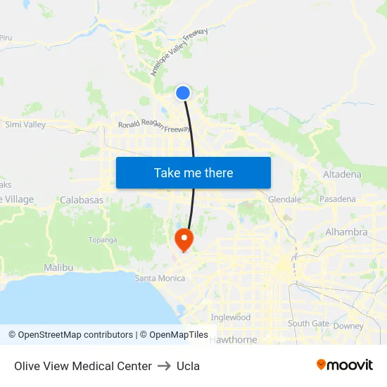 Olive View Medical Center to Ucla map