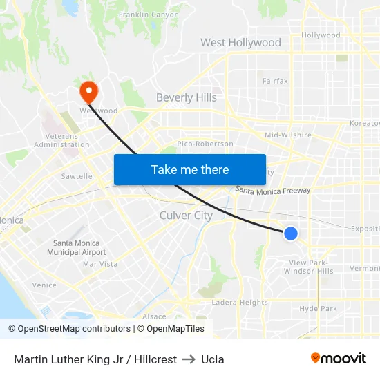 Martin Luther King Jr / Hillcrest to Ucla map