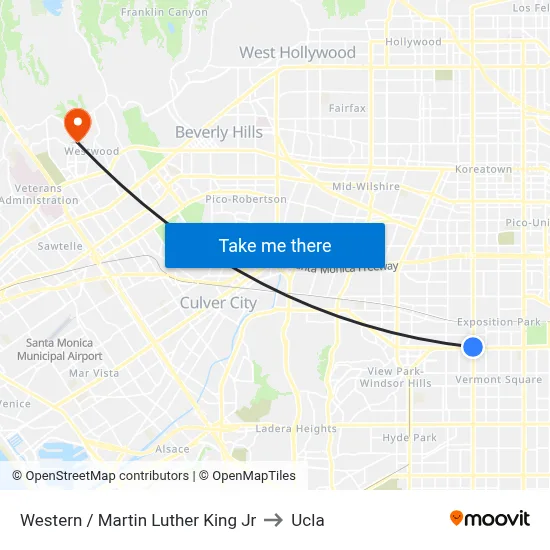 Western / Martin Luther King Jr to Ucla map
