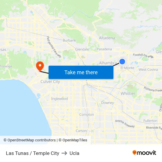 Las Tunas / Temple City to Ucla map