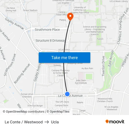 Le Conte / Westwood to Ucla map