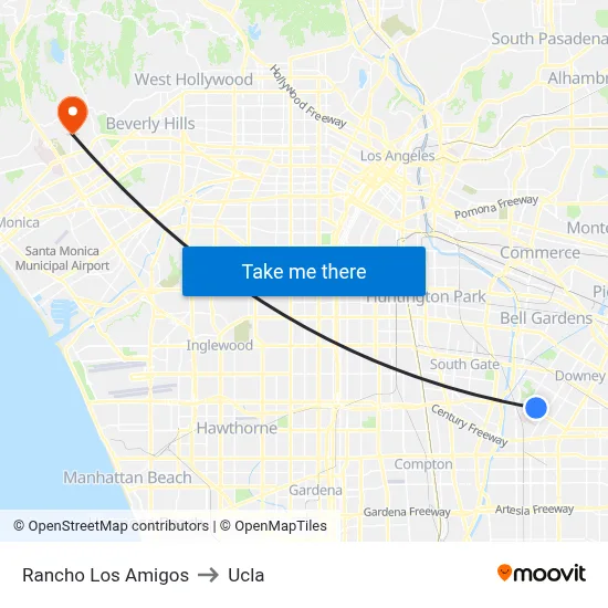 Rancho Los Amigos to Ucla map