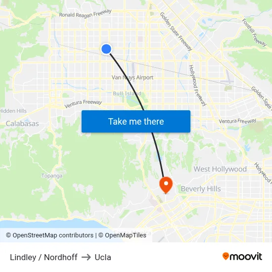 Lindley / Nordhoff to Ucla map