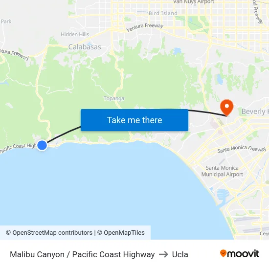 Malibu Canyon / Pacific Coast Highway to Ucla map