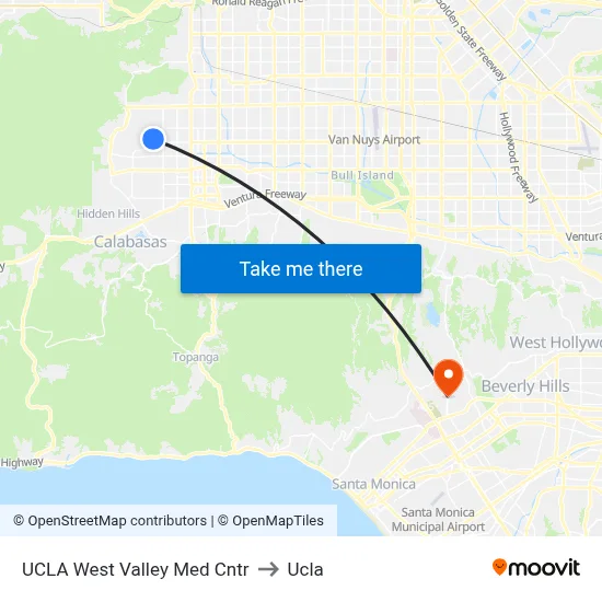 UCLA West Valley Med Cntr to Ucla map