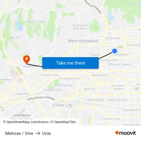 Melrose / Vine to Ucla map