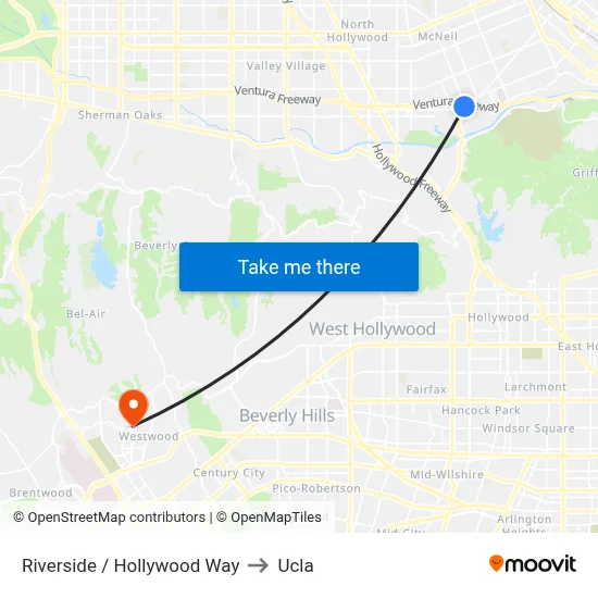 Riverside / Hollywood Way to Ucla map
