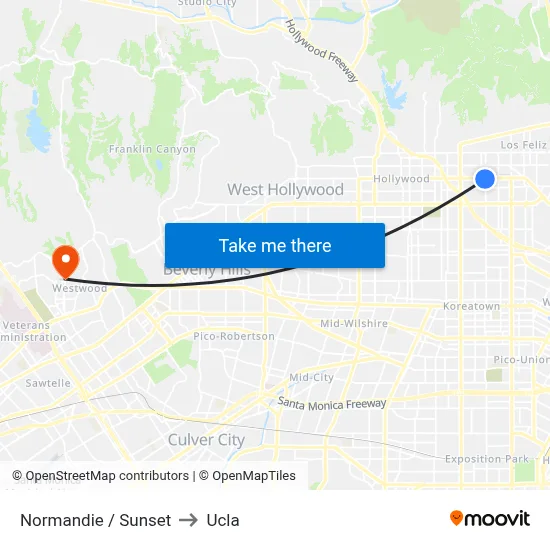 Normandie / Sunset to Ucla map