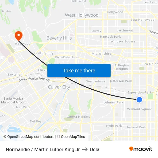 Normandie / Martin Luther King Jr to Ucla map