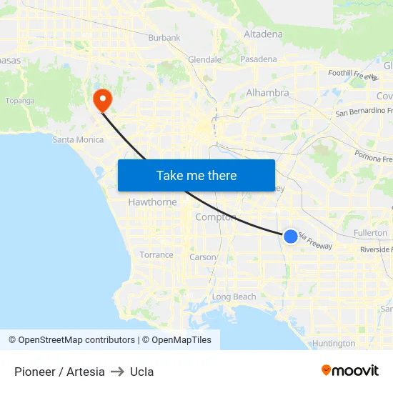 Pioneer / Artesia to Ucla map