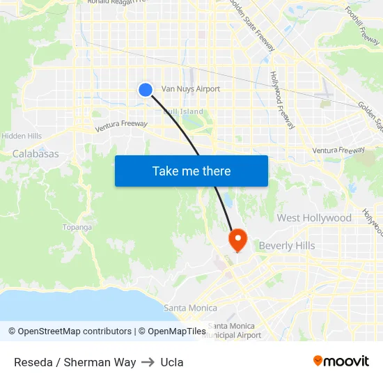 Reseda / Sherman Way to Ucla map