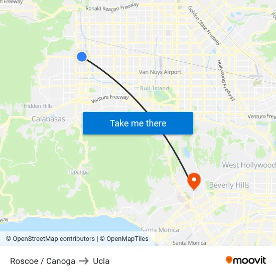 Roscoe / Canoga to Ucla map