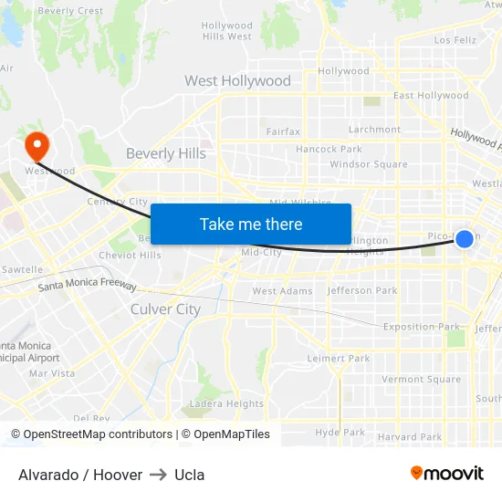 Alvarado / Hoover to Ucla map
