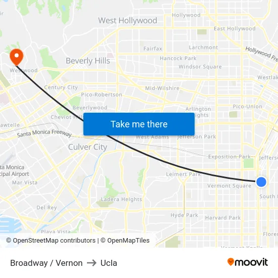 Broadway / Vernon to Ucla map