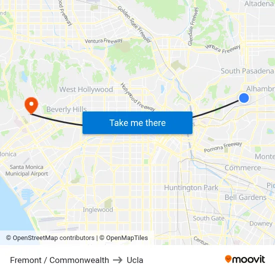 Fremont / Commonwealth to Ucla map