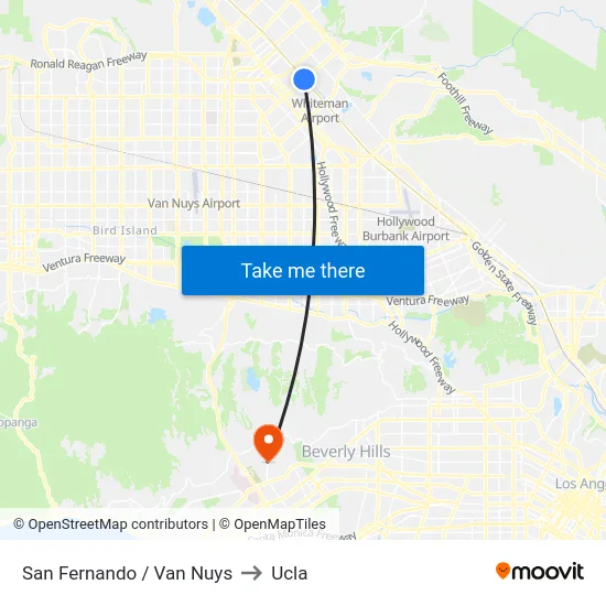 San Fernando / Van Nuys to Ucla map