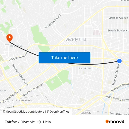 Fairfax / Olympic to Ucla map