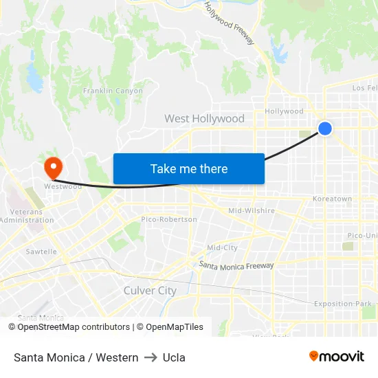 Santa Monica / Western to Ucla map