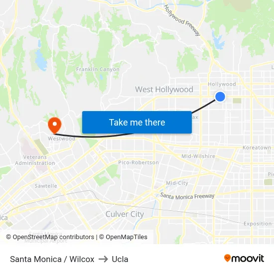 Santa Monica / Wilcox to Ucla map
