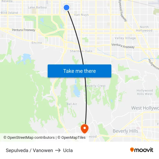 Sepulveda / Vanowen to Ucla map