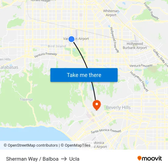 Sherman Way / Balboa to Ucla map