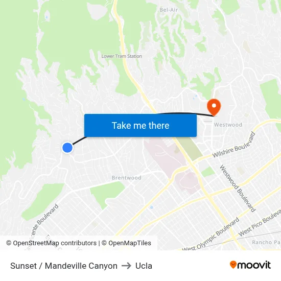 Sunset / Mandeville Canyon to Ucla map