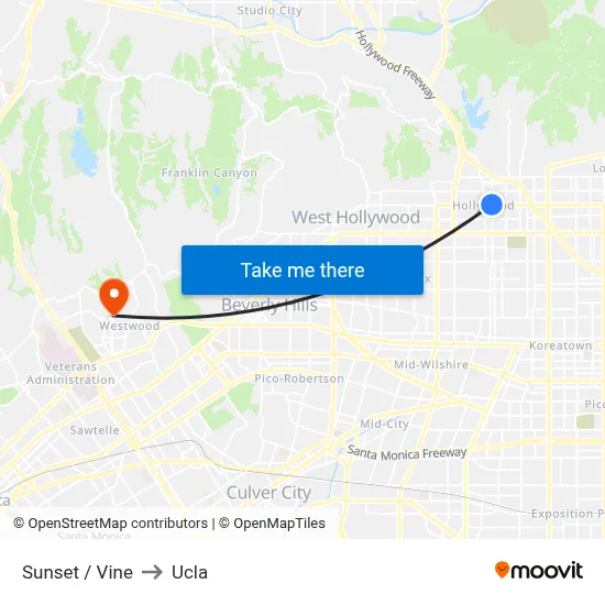 Sunset / Vine to Ucla map