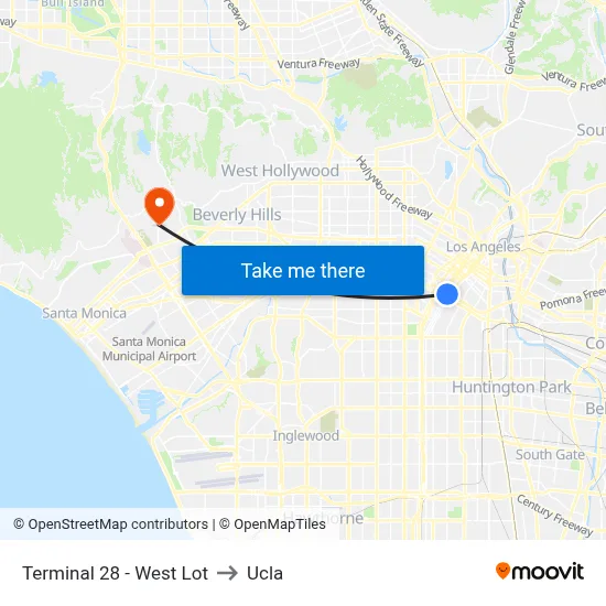 Terminal 28 - West Lot to Ucla map