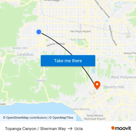 Topanga Canyon / Sherman Way to Ucla map
