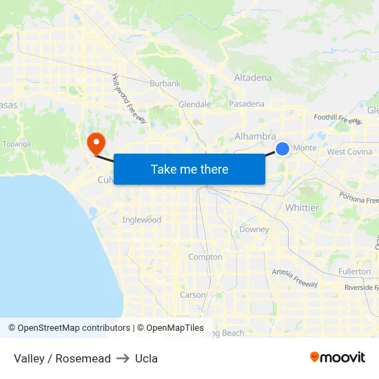 Valley / Rosemead to Ucla map