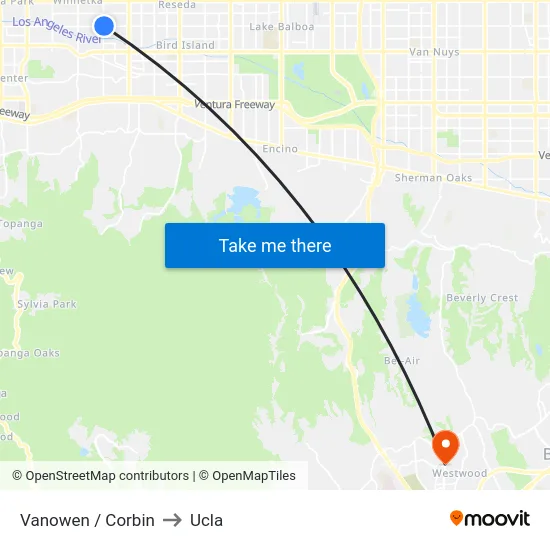Vanowen / Corbin to Ucla map