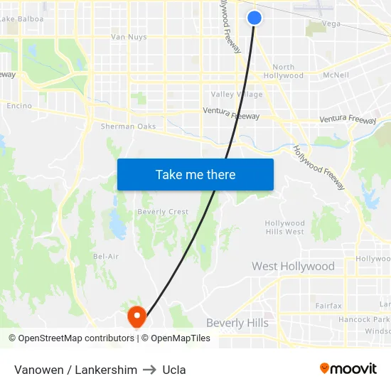 Vanowen / Lankershim to Ucla map