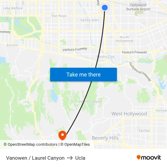 Vanowen / Laurel Canyon to Ucla map
