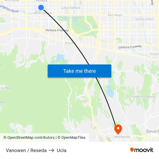 Vanowen / Reseda to Ucla map