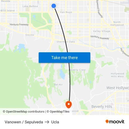 Vanowen / Sepulveda to Ucla map